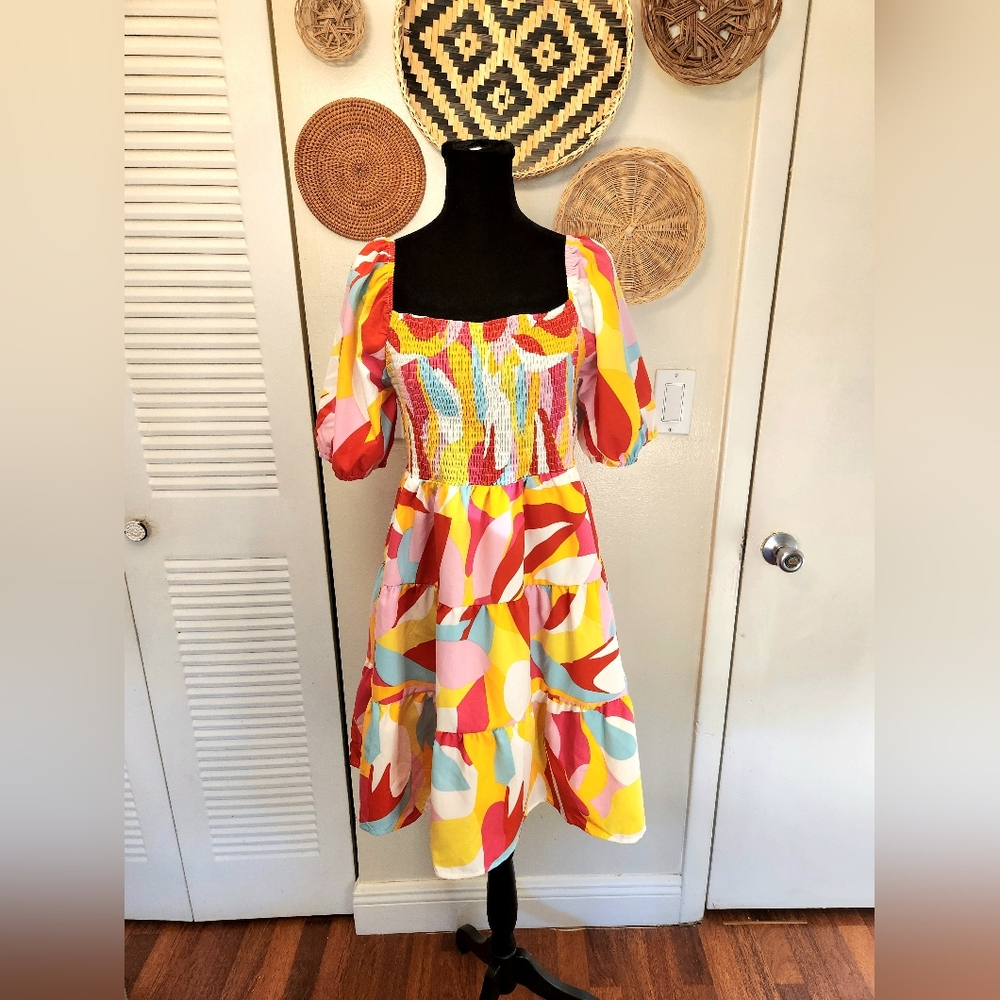 Multicolor Babydoll Tiered Mini Dress - Picture 8 of 10